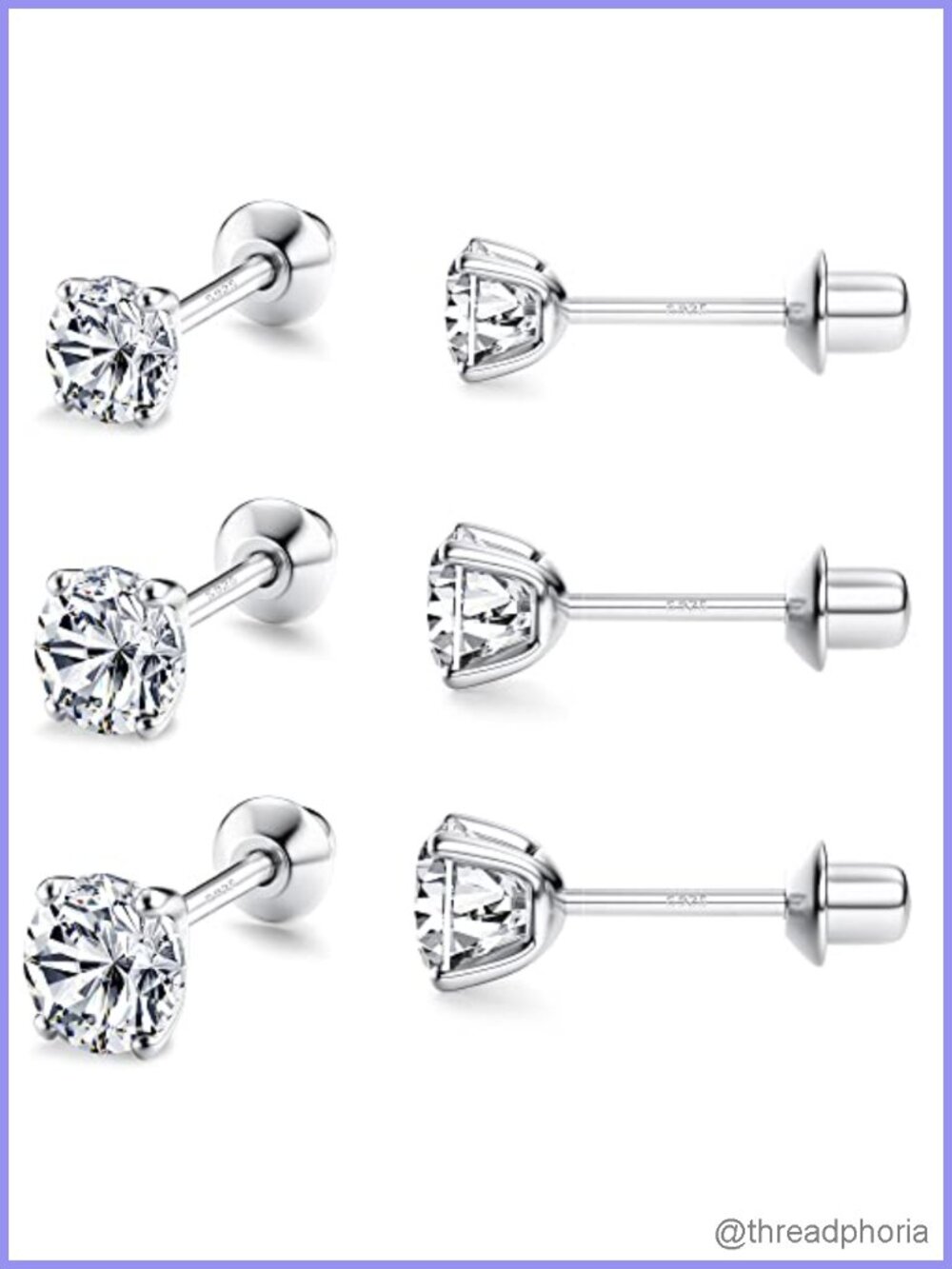 Hypoallergenic 925 Sterling Silver CZ Stud Earrings 18K Gold Plated Screw Back